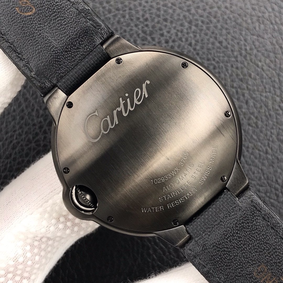 CARTIER BALLON BLEU DATE 42MM AUTOMATIC STEEL PVD CASE BLACK DIAL