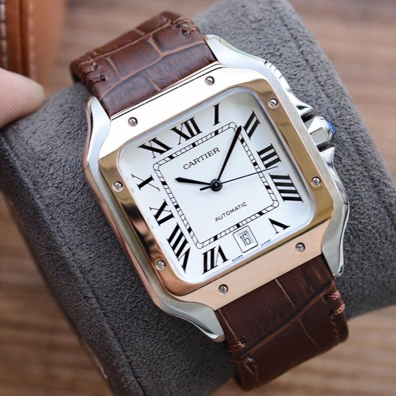 CARTIER SANTOS DE CARTIE 39MM GOLD STEEL CASE LEATHER STRAP