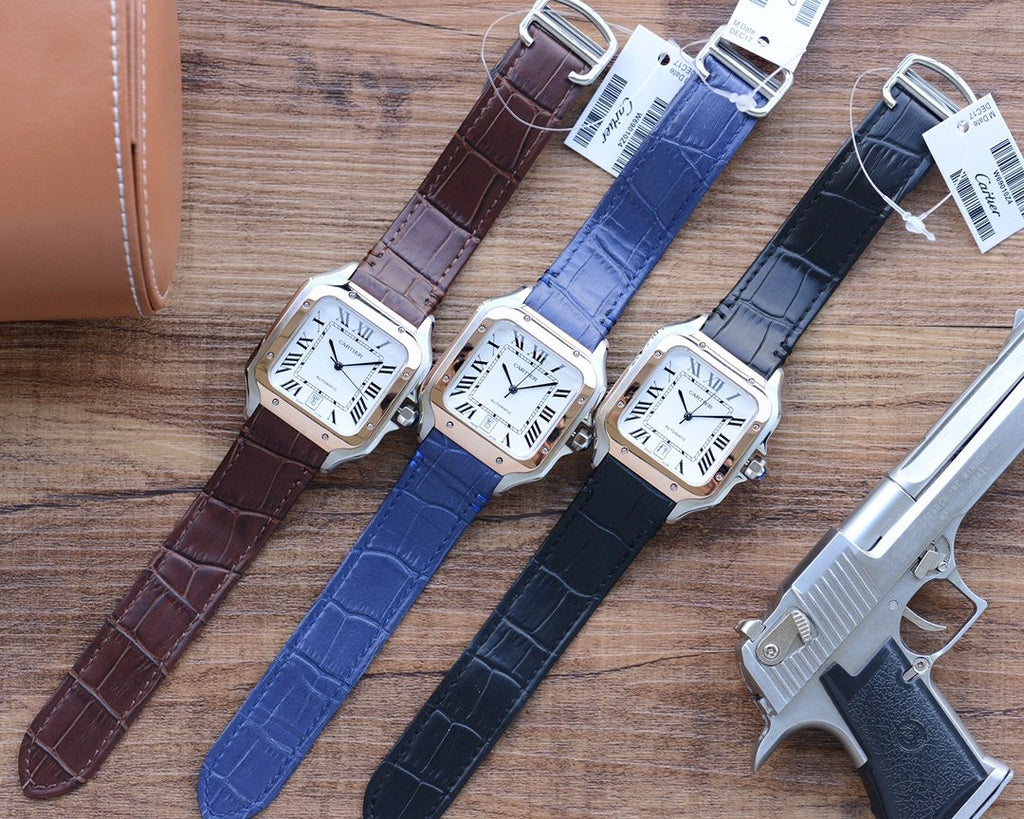 CARTIER SANTOS DE CARTIE 39MM GOLD STEEL CASE LEATHER STRAP