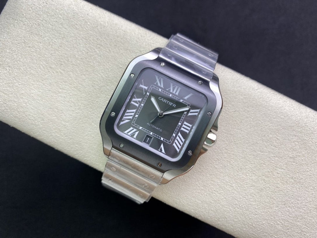 CARTIER SANTOS DE CARTIE LARGE STEEL CASE BLACK BEZEL WHITE DIAL