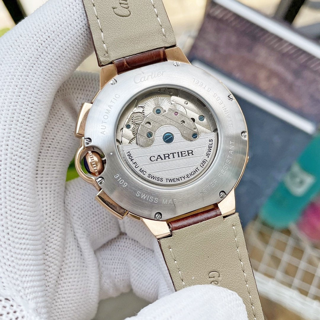 CARTIER BALLON BLEU DAY-DATE ANNUAL CALENDAR 42 LEATHER STRAP