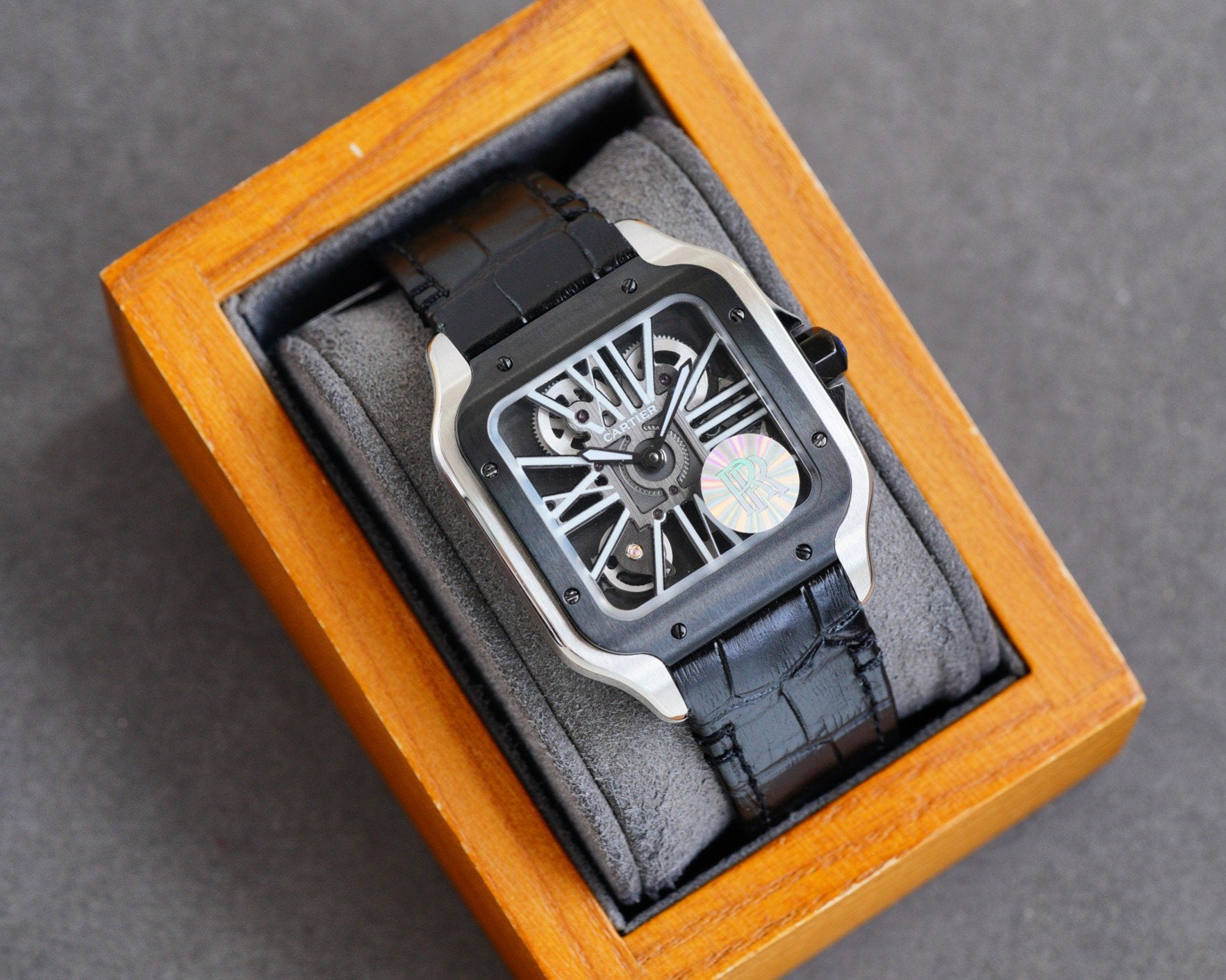 CARTIER SANTOS BLACK BEZEL SKELETON