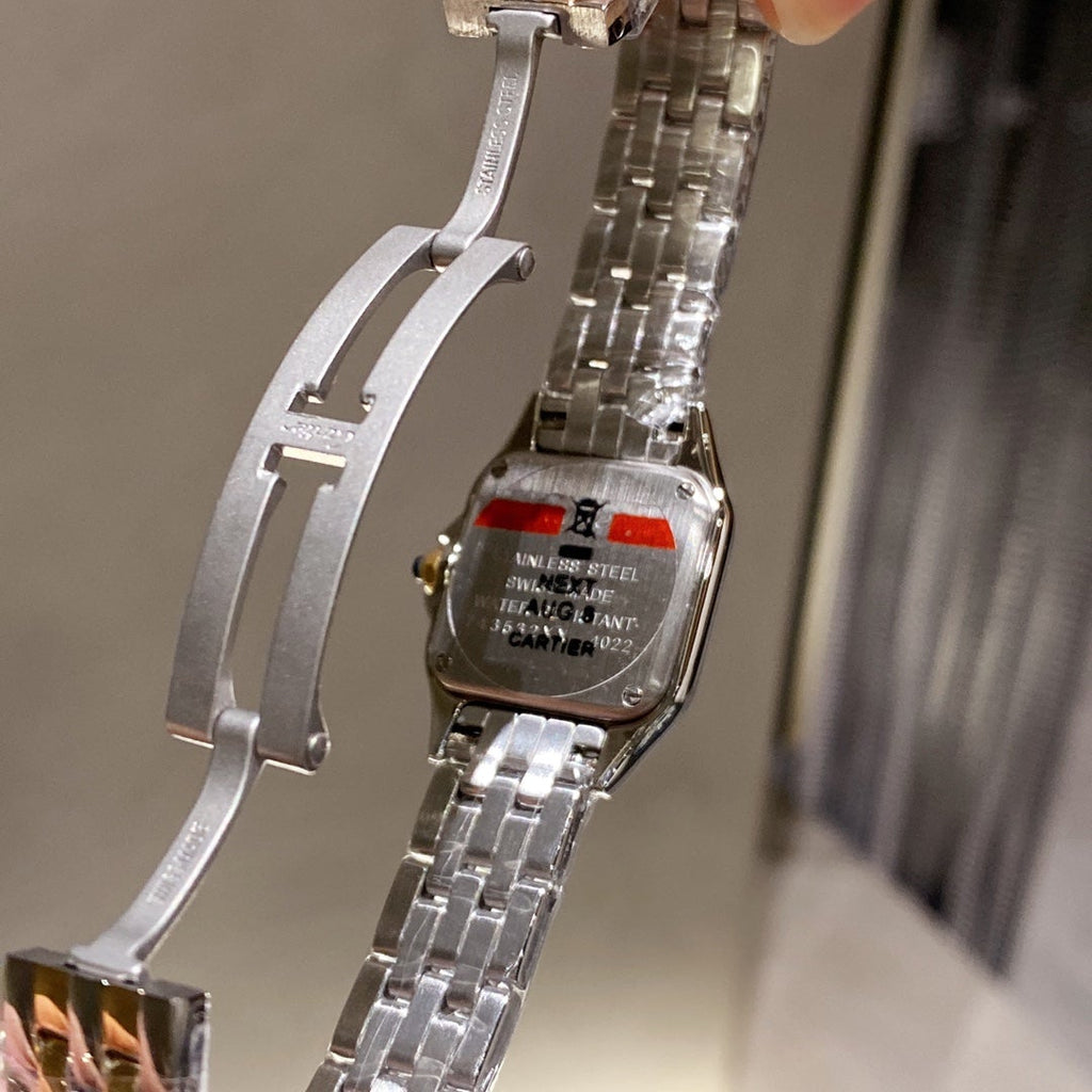 CARTIER PANTHERE 22MM QUARTZ GOLD STEEL DIAMOND BEZEL