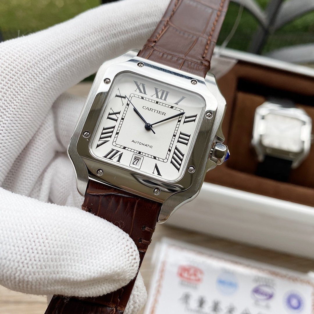 CARTIER SANTOS DE CARTIE 39MM STEEL CASE LEATHER STRAP