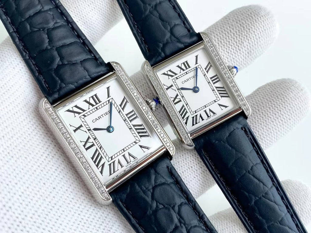 CARTIER TANK SOLO QUARTZ DIAMOND BEZEL CROCODILE SKIN