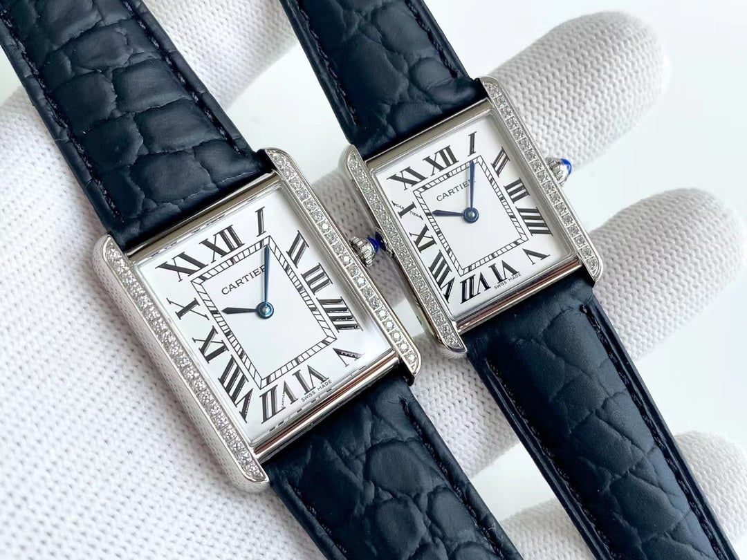 CARTIER TANK SOLO QUARTZ DIAMOND BEZEL CROCODILE SKIN