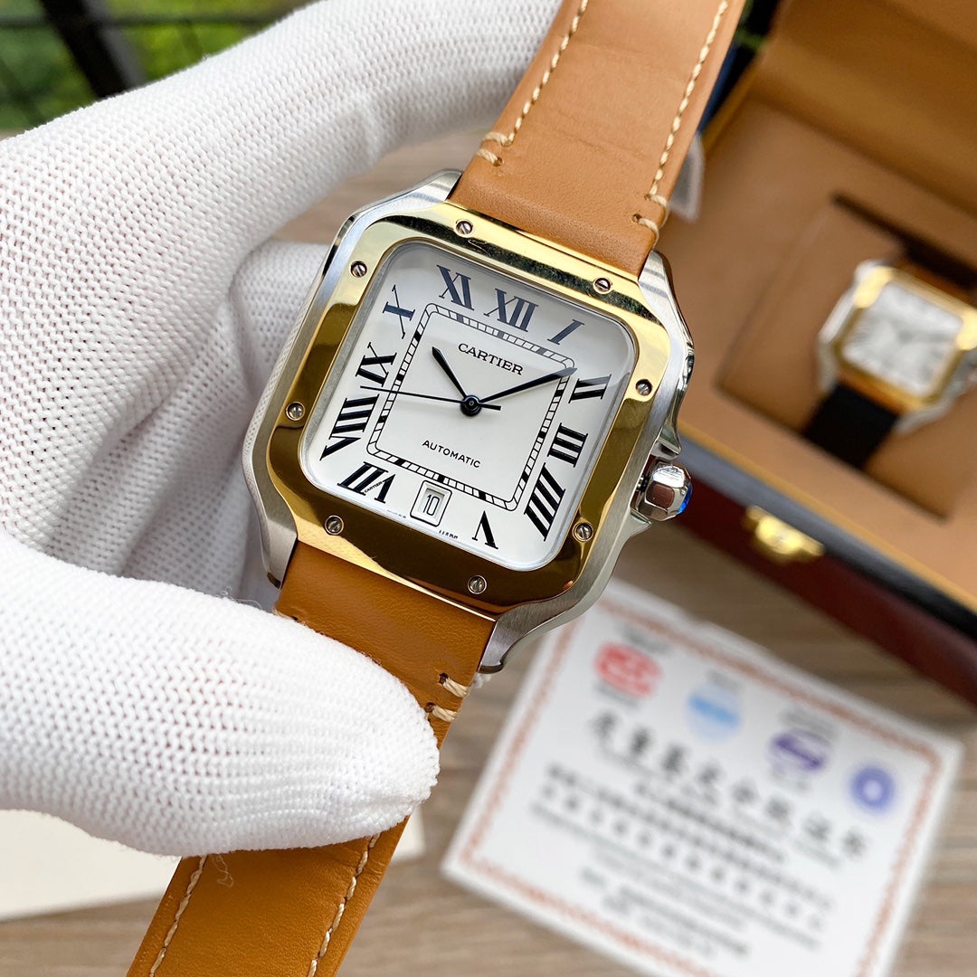 CARTIER SANTOS 38MM GOLD STEEL AUTOMATIC LEATHER