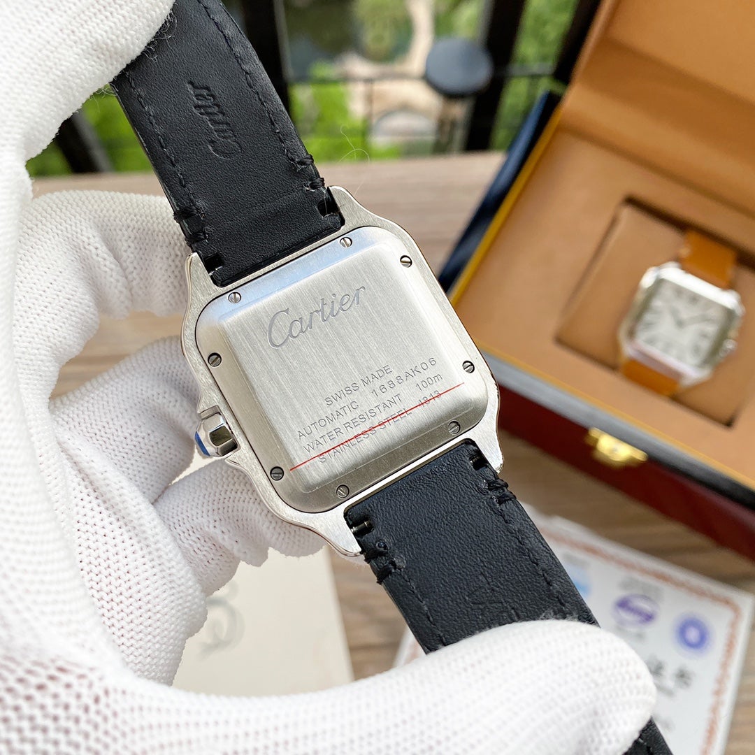 CARTIER SANTOS 38MM STEEL AUTOMATIC LEATHER