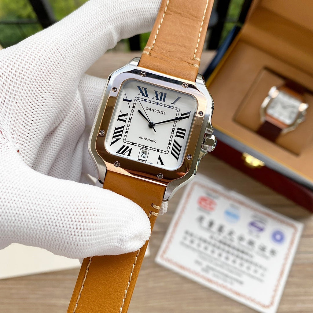 CARTIER SANTOS 38MM ROSE GOLD STEEL AUTOMATIC LEATHER