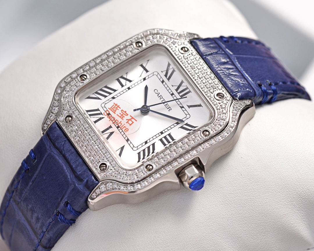 CARTIER SANTOS LADY 35MM QUARTZ STEEL CASE LEATHER