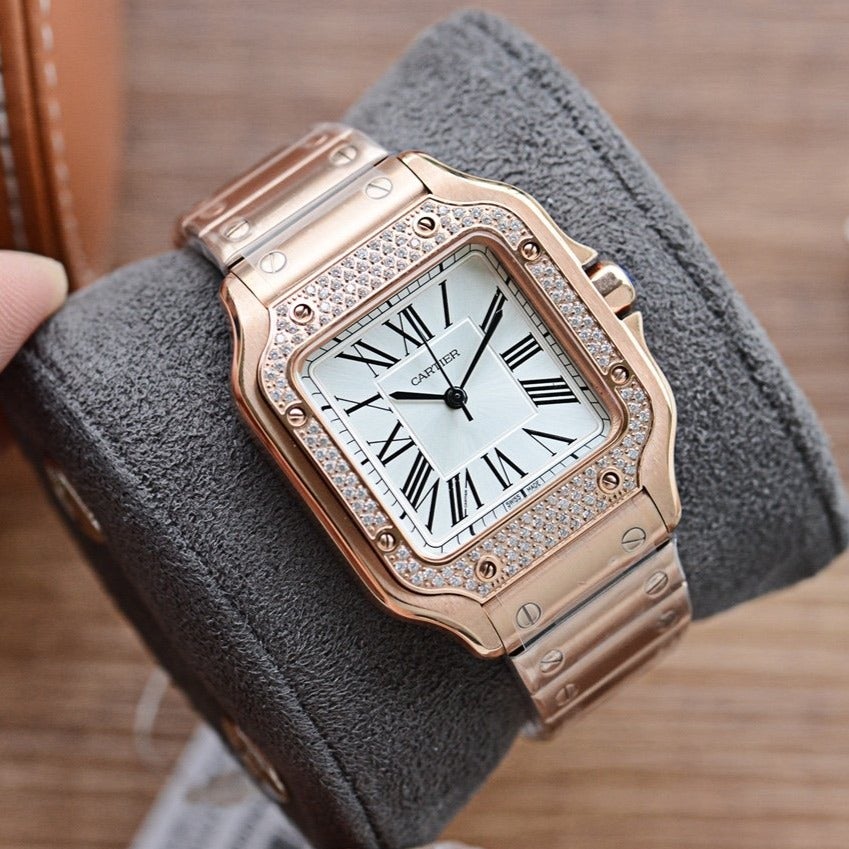 CARTIER SANTOS LADY 35MM QUARTZ 35MM ROSE GOLD DIAMOND