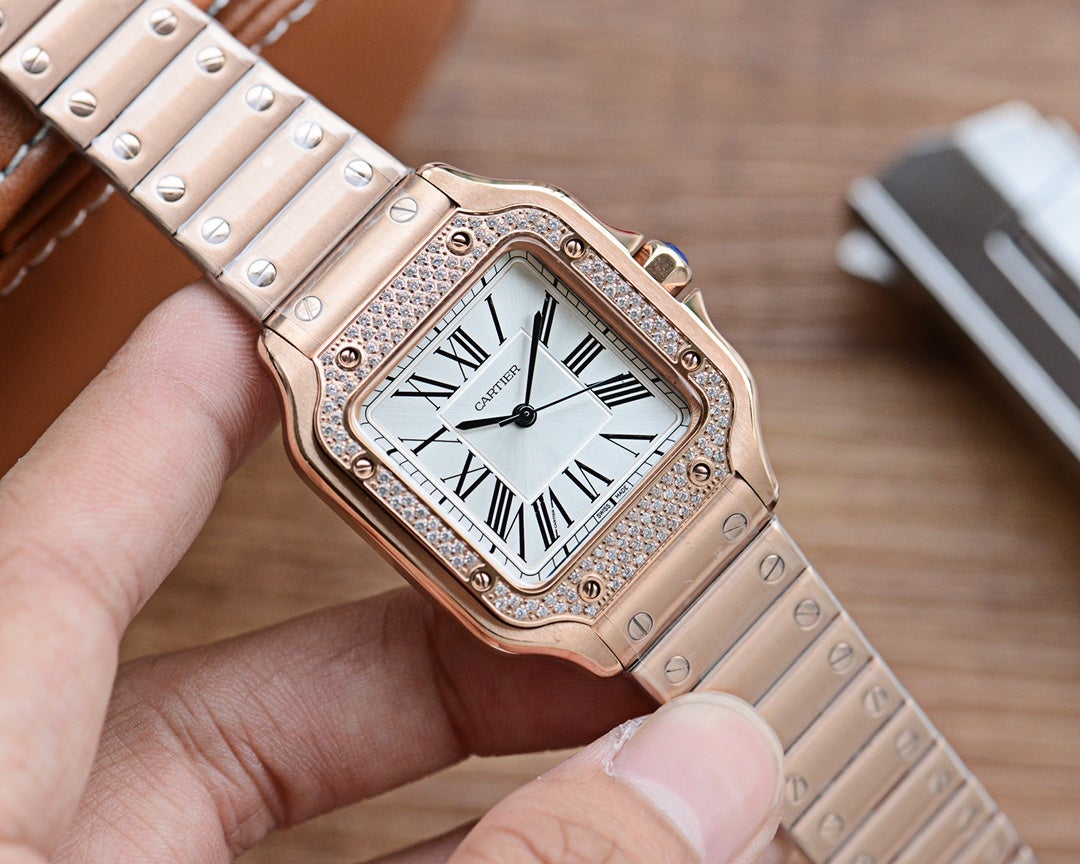 CARTIER SANTOS LADY 35MM QUARTZ 35MM ROSE GOLD DIAMOND