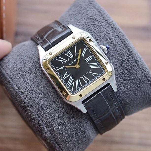 CARTIER SANTOS DUMONT QUARTZ 33MM GOLD LEATHER