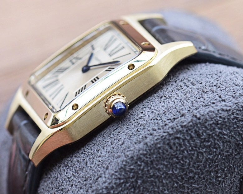 CARTIER SANTOS DUMONT QUARTZ 33MM GOLD LEATHER