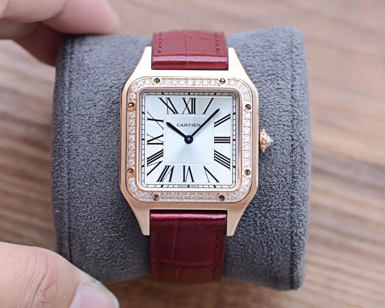 CARTIER SANTOS DUMONT QUARTZ 33MM ROSE GOLD DIAMOND BEZEL