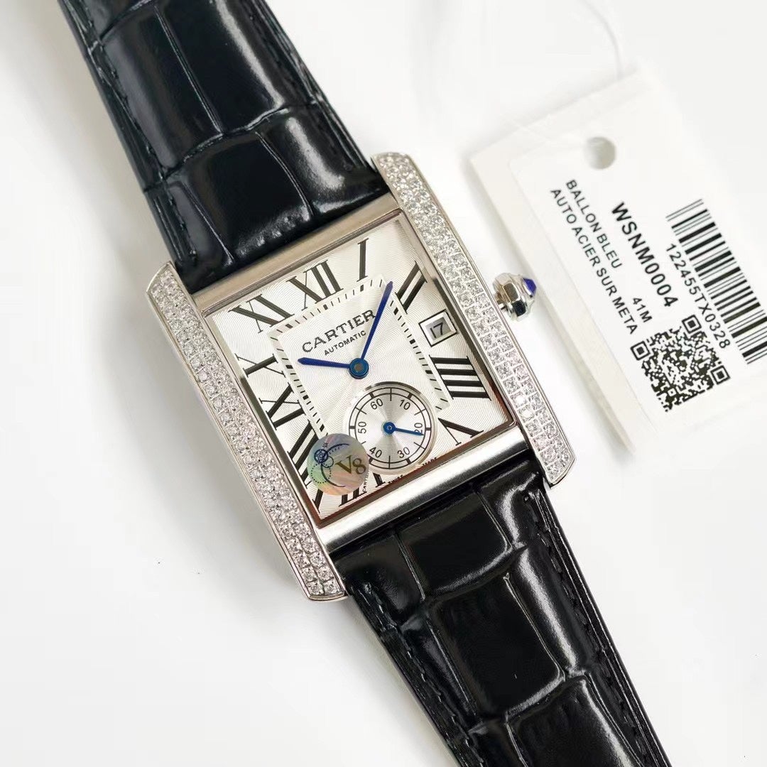 CARTIER TANK MC LADIES SECOND TIME STEEL CASE DIAMOND BEZEL