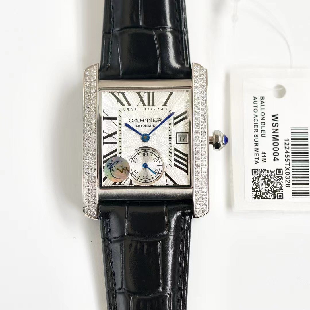 CARTIER TANK MC LADIES SECOND TIME STEEL CASE DIAMOND BEZEL
