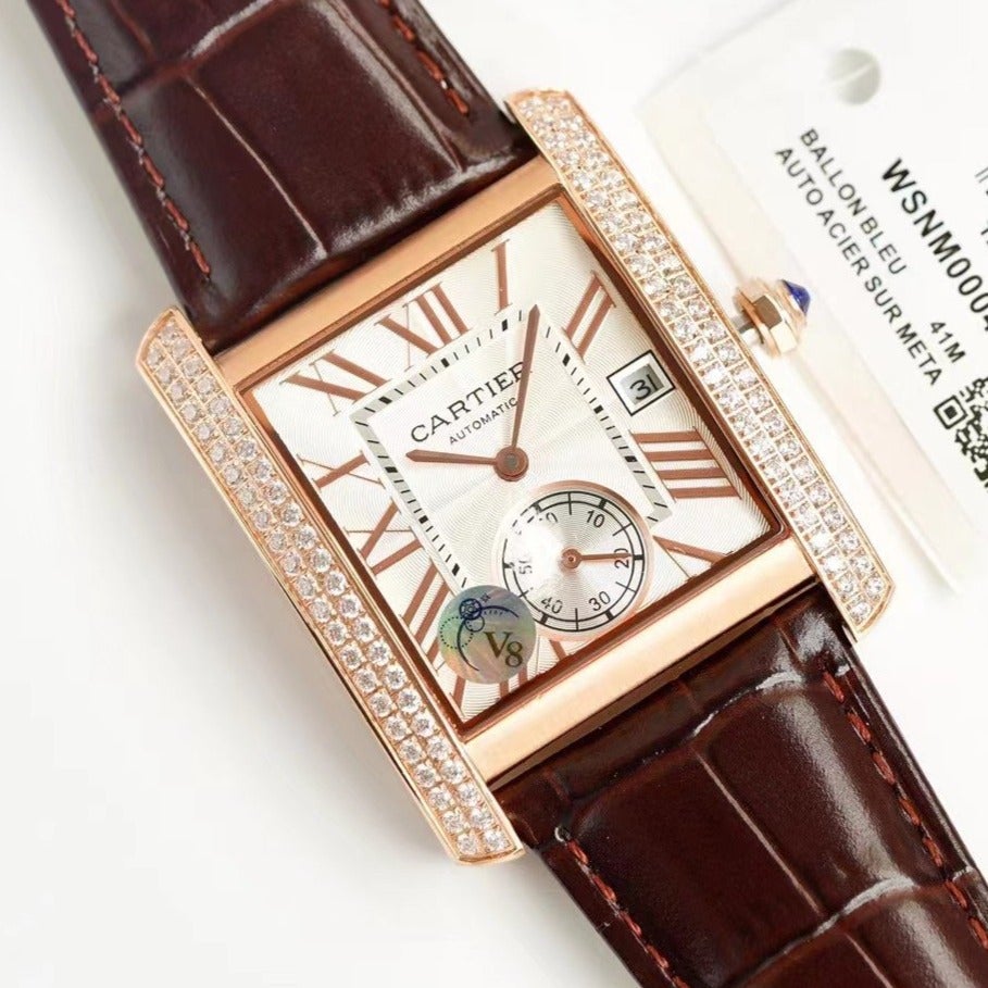 CARTIER TANK MC LADIES SECOND TIME GOLD CASE DIAMOND BEZEL