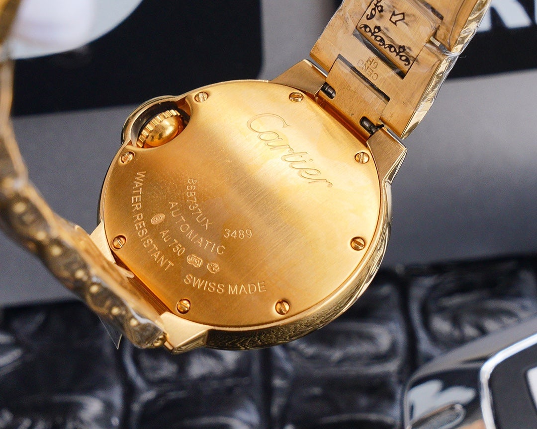 CARTIER BALLON BLEU 33MM GOLD GREEN DIAL DIAMOND NUMERALS