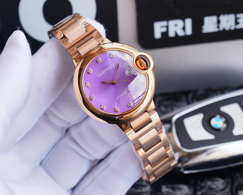 CARTIER BALLON BLEU 33MM ROSE GOLD PURPLE DIAL
