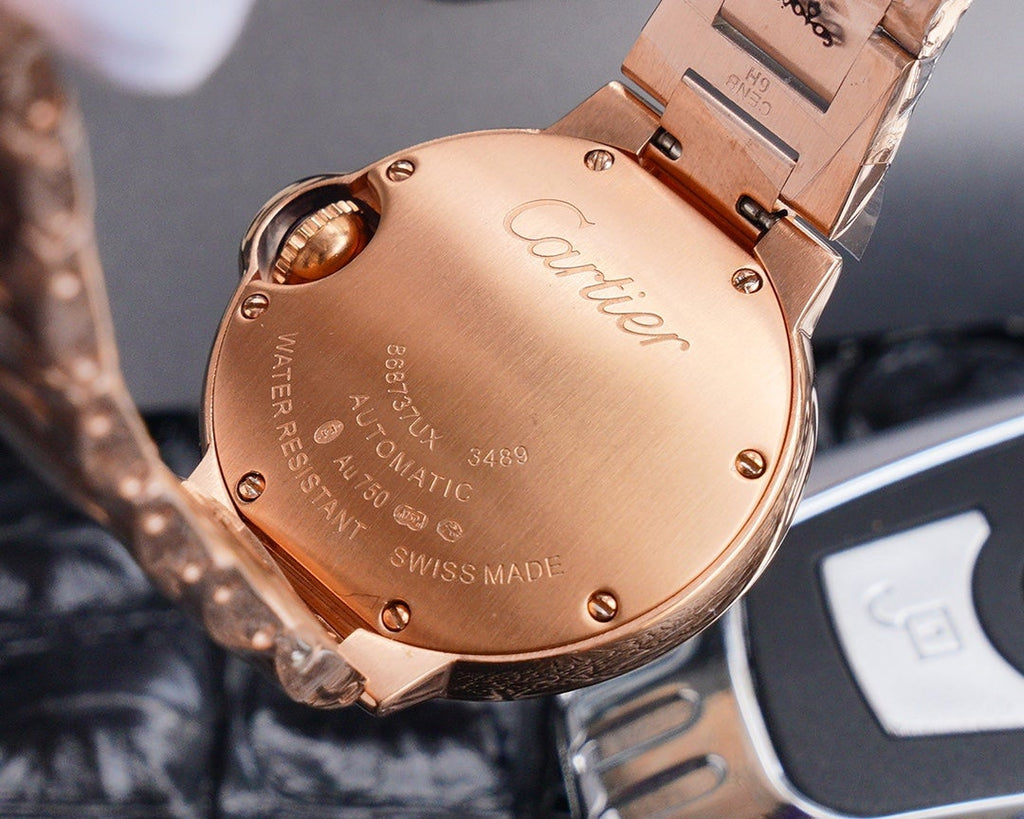 CARTIER BALLON BLEU 33MM ROSE GOLD PURPLE DIAL