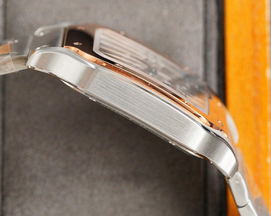 CARTIER SANTOS DE CARTIE STAINLES STEEL SKELETON DIAL ROSE GOLD BEZEL