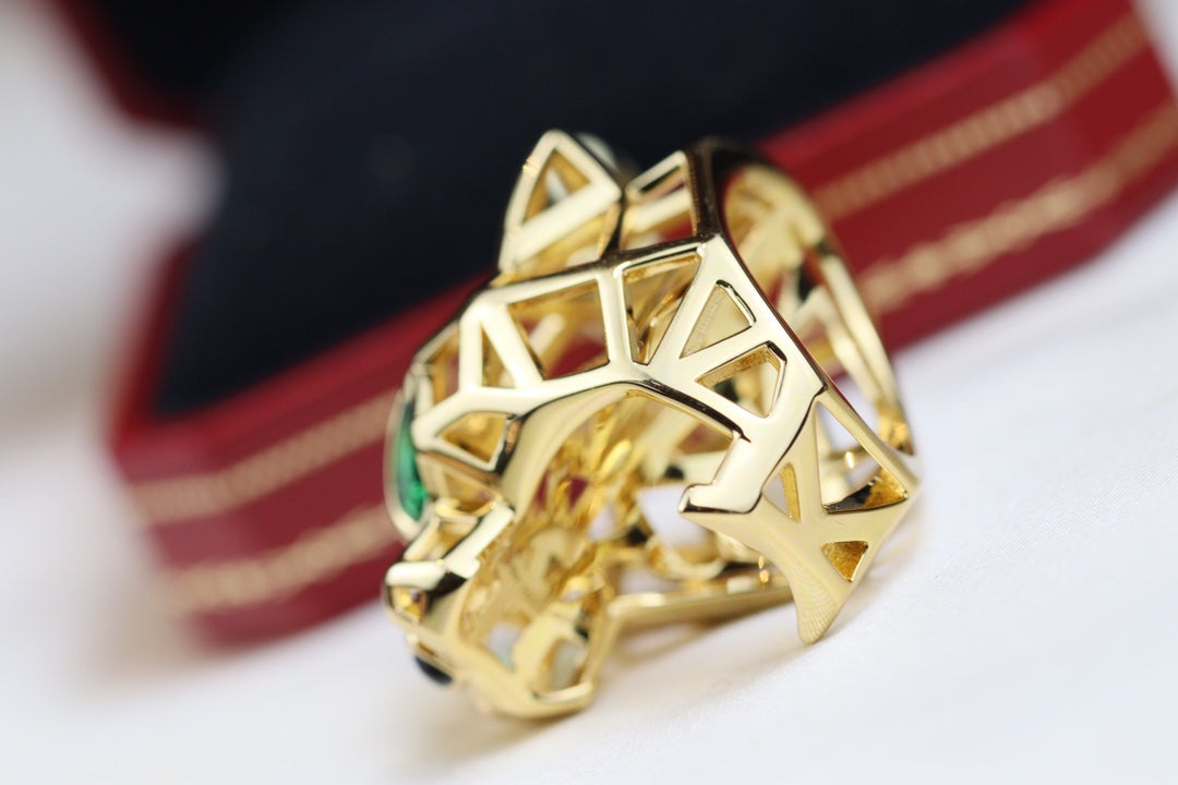 CARTIER PANTHERE 31MM RING ONYX AND TSAVORITE GARNETS