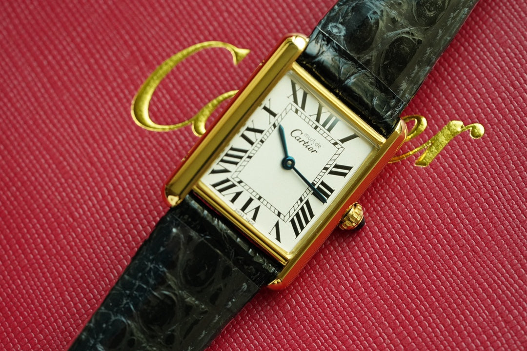 CARTIER TANK MUST DE SOLO 30MM GOLD CASE LEATHER STRAP