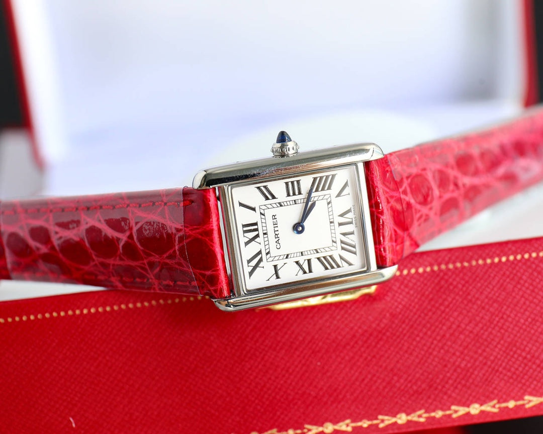CARTIER TANK MUST SMALL CROCODILE STRAP WHITE DIAL