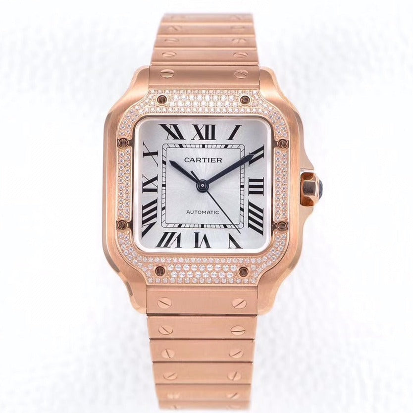 CARTIER SANTOS LADY 35.1MM AUTOMATIC PINK GOLD DIAMOND BEZEL