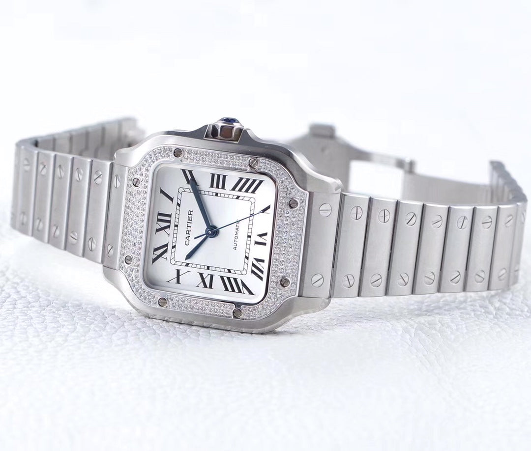 CARTIER SANTOS LADY 35.1MM AUTOMATIC SILVER DIAMOND BEZEL