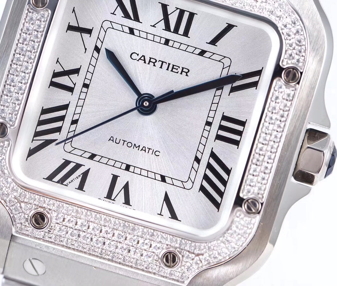 CARTIER SANTOS LADY 35.1MM AUTOMATIC SILVER DIAMOND BEZEL