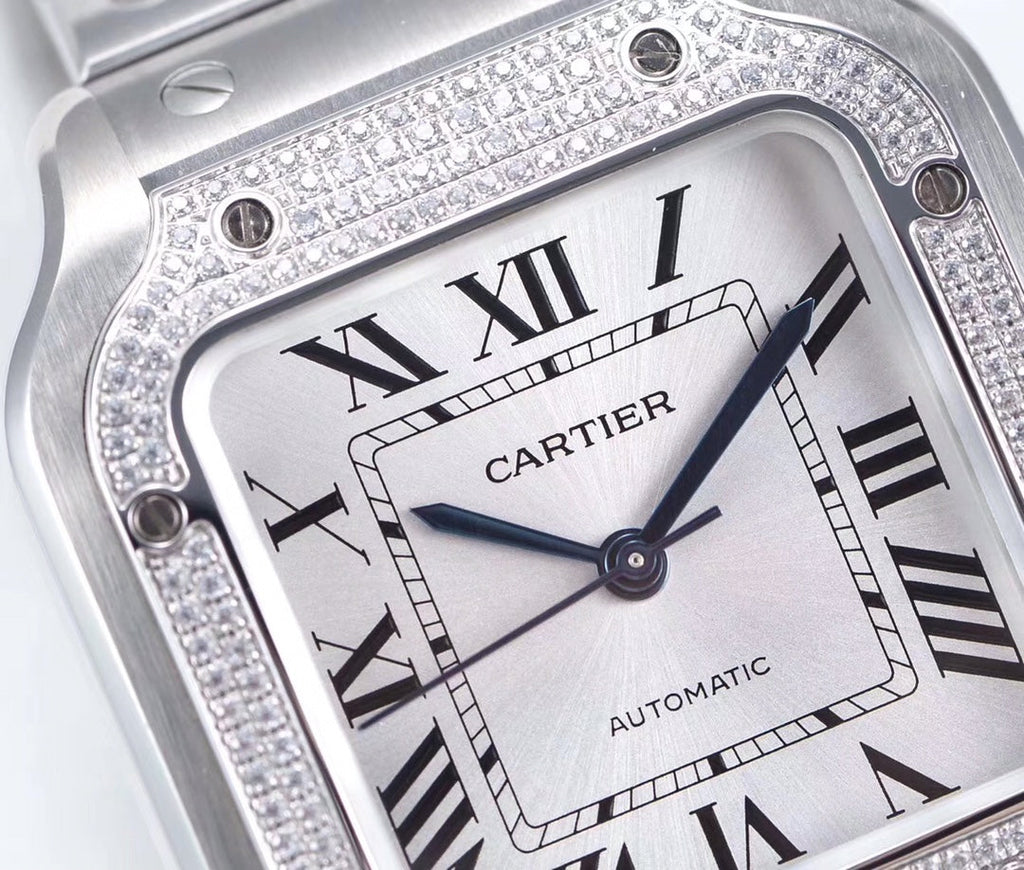 CARTIER SANTOS LADY 35.1MM AUTOMATIC SILVER DIAMOND BEZEL