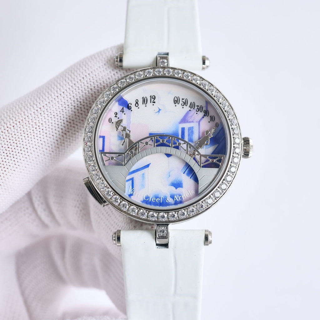 VAN CLEEF & ARPELS LADY ARPELS LOVER BRIDGE WHITE DIAL WHITE STRAP