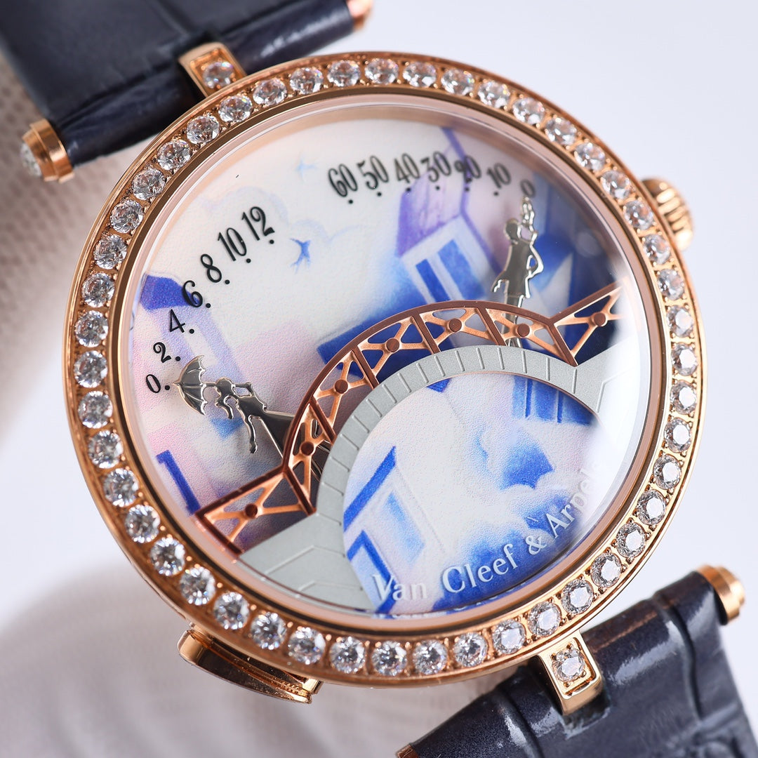 VAN CLEEF & ARPELS LADY ARPELS LOVER BRIDGE WHITE DIAL PINK GOLD CASE