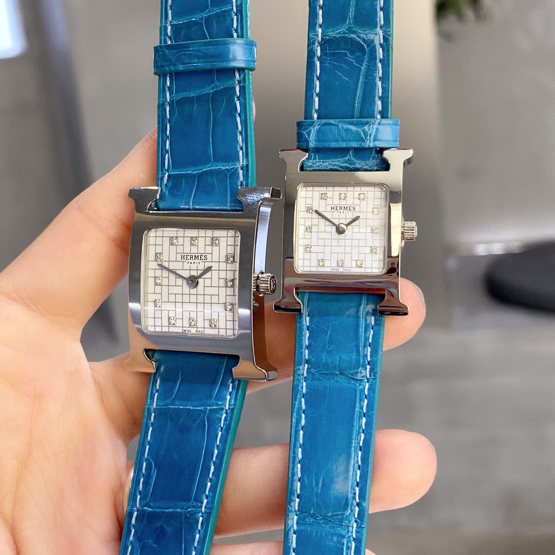 HERMES HEURE H 26 SILVER WHITE DIAL DIAMOND BEZEL