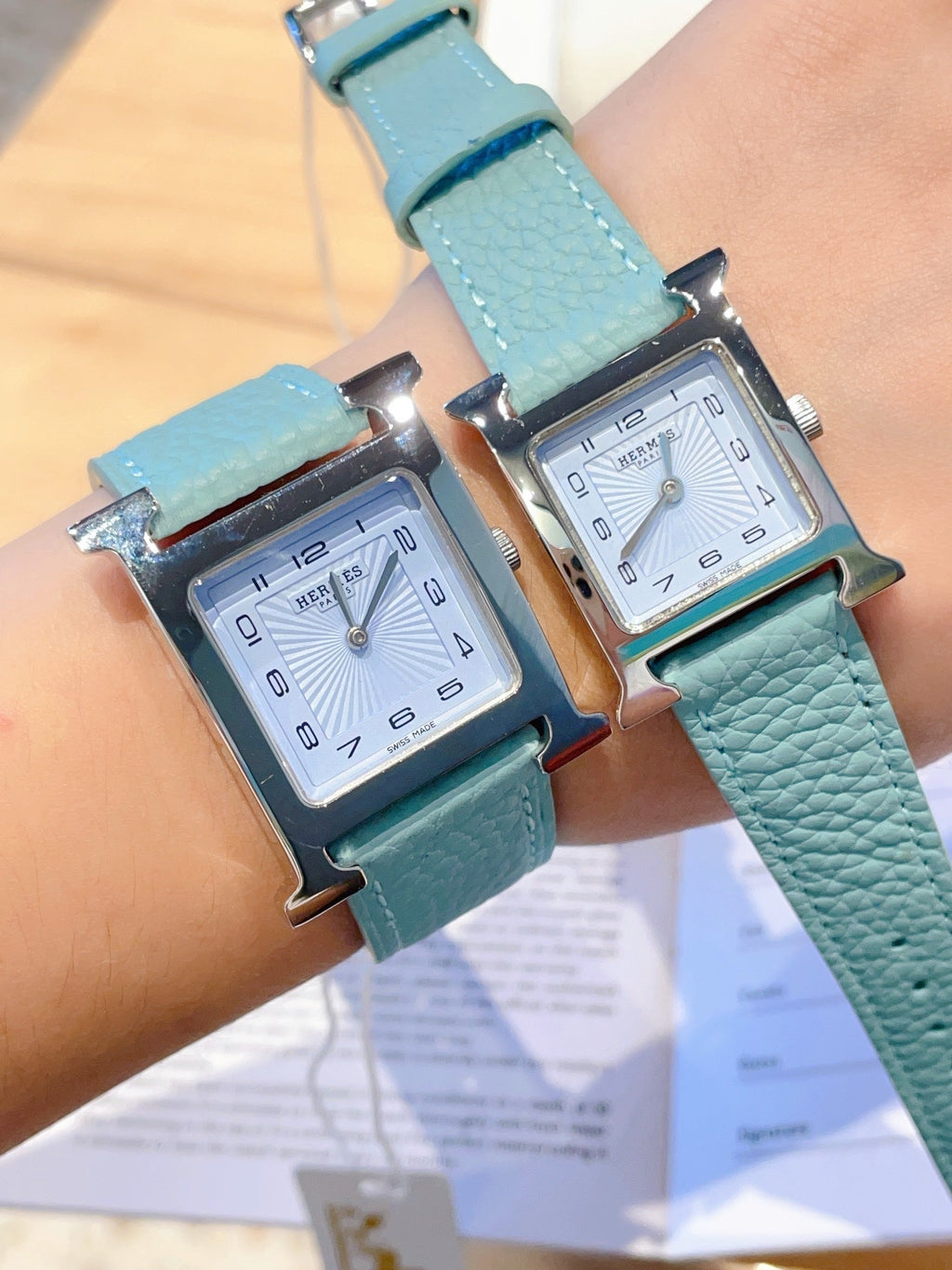 HERMES HEURE H 26 SILVER BLUE DIAL EPSOM LEATHER