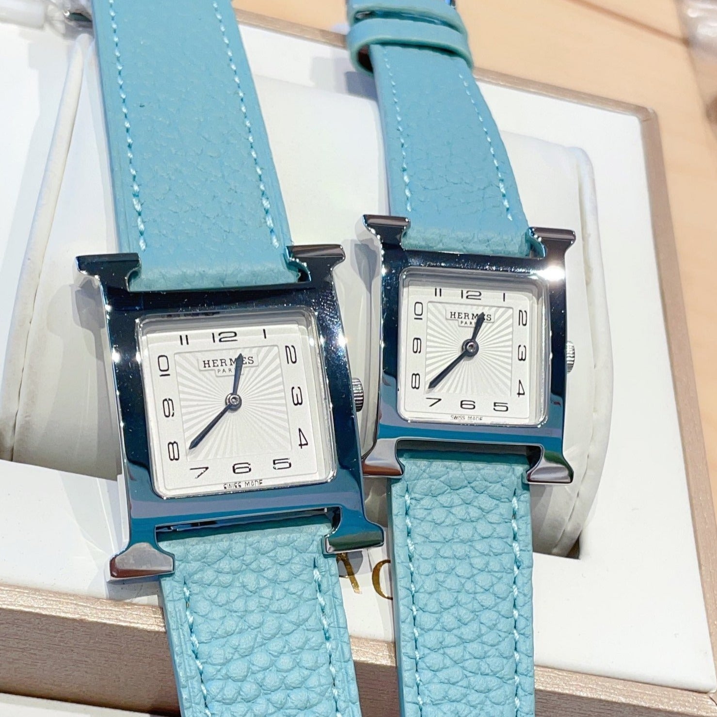HERMES HEURE H 26 SILVER WHITE DIAL EPSOM LEATHER