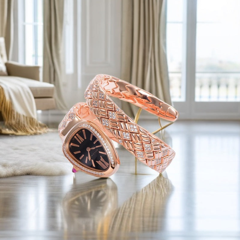 BVLGARI SERPENTI SPIGA 35 PINK GOLD BLACK DIAL