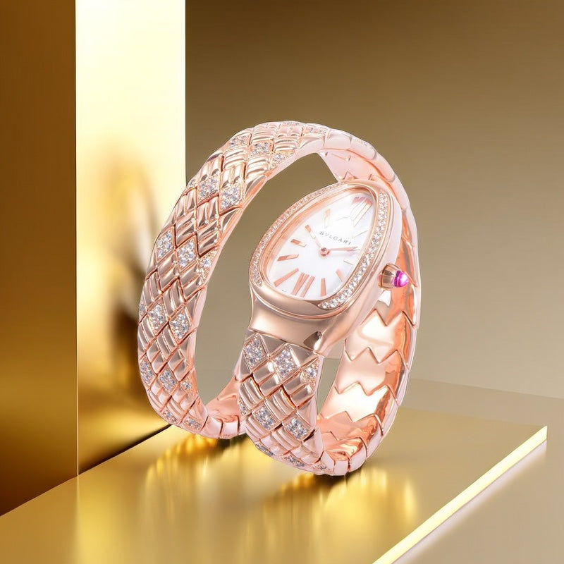 BVLGARI SERPENTI SPIGA 35 PINK GOLD WHITE DIAL