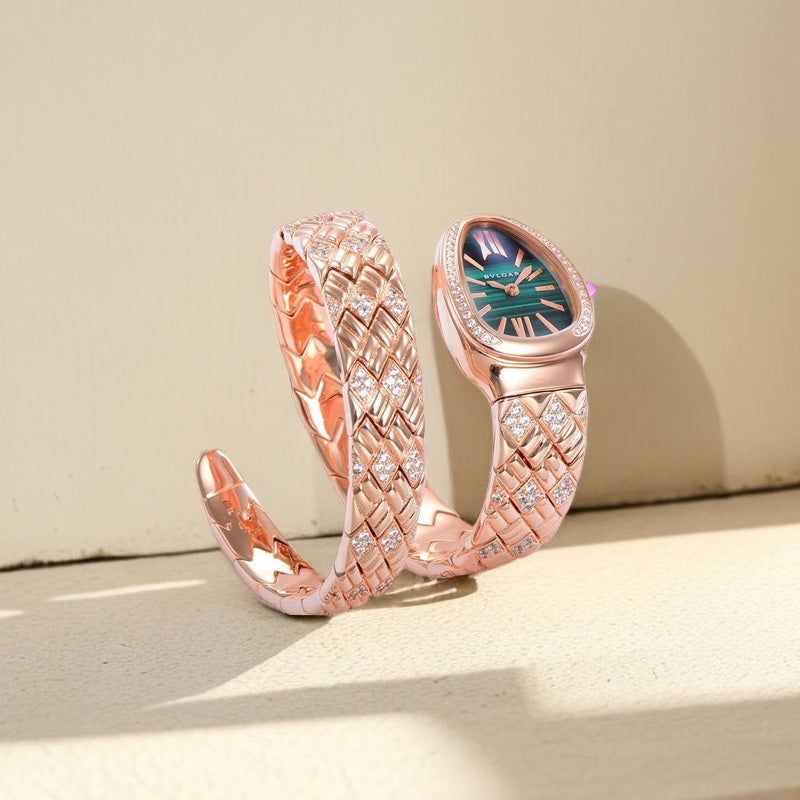BVLGARI SERPENTI SPIGA 35 PINK GOLD GREEN DIAL