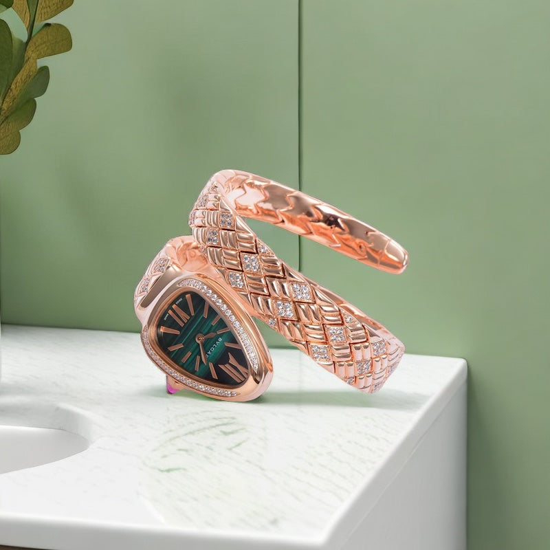 BVLGARI SERPENTI SPIGA 35 PINK GOLD GREEN DIAL