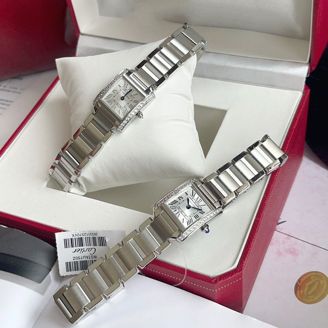 CARTIER TANK FRANCAISE 20 STEEL DIAMOND BEZEL WHITE DIAL