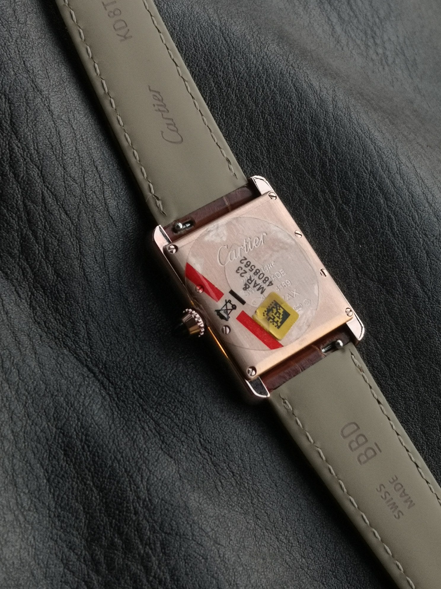 CARTIER TANK MUST PINK GOLD BURGUNDY CROCODILE