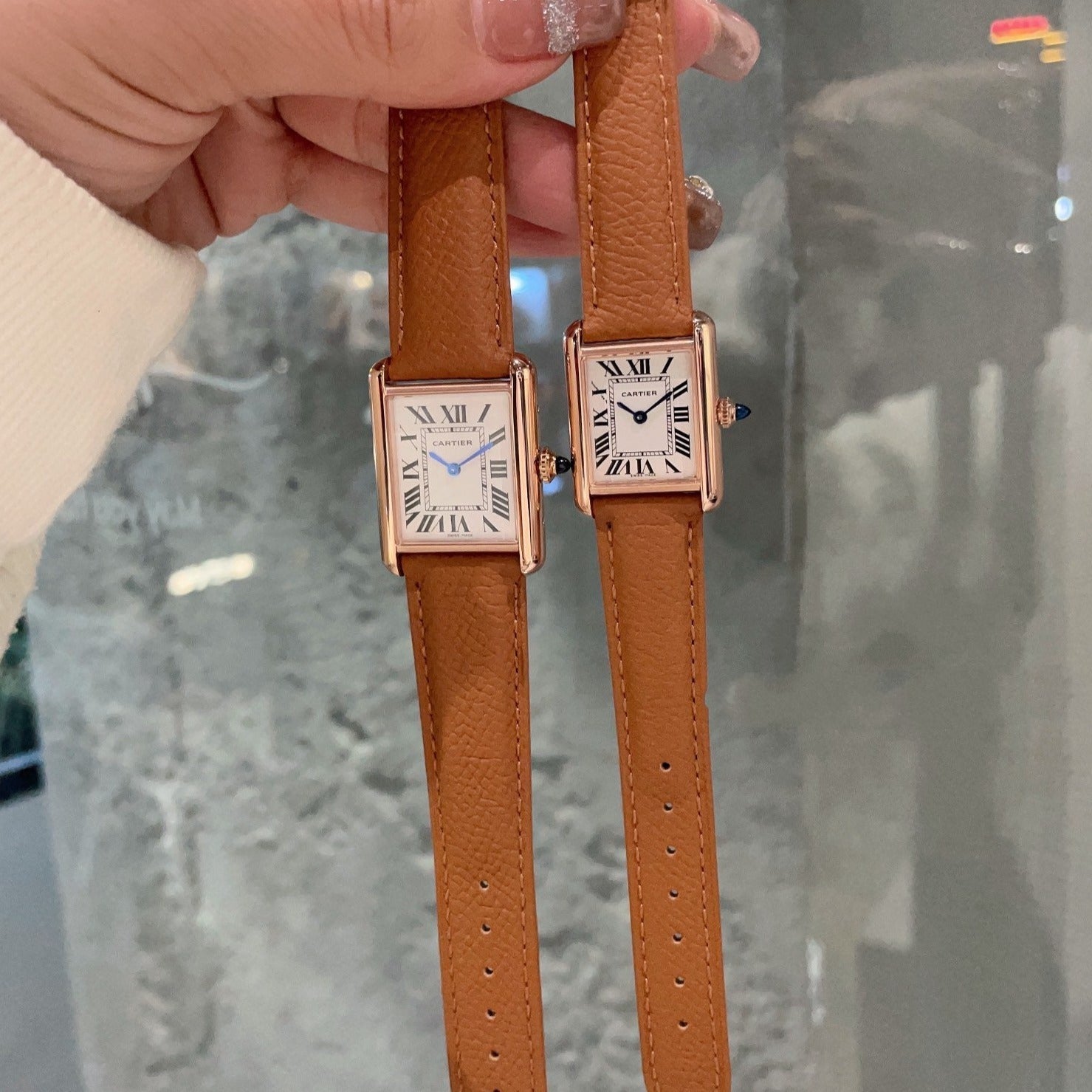 CARTIER TANK MUST PINK GOLD BROWN EPSOM LEATHER