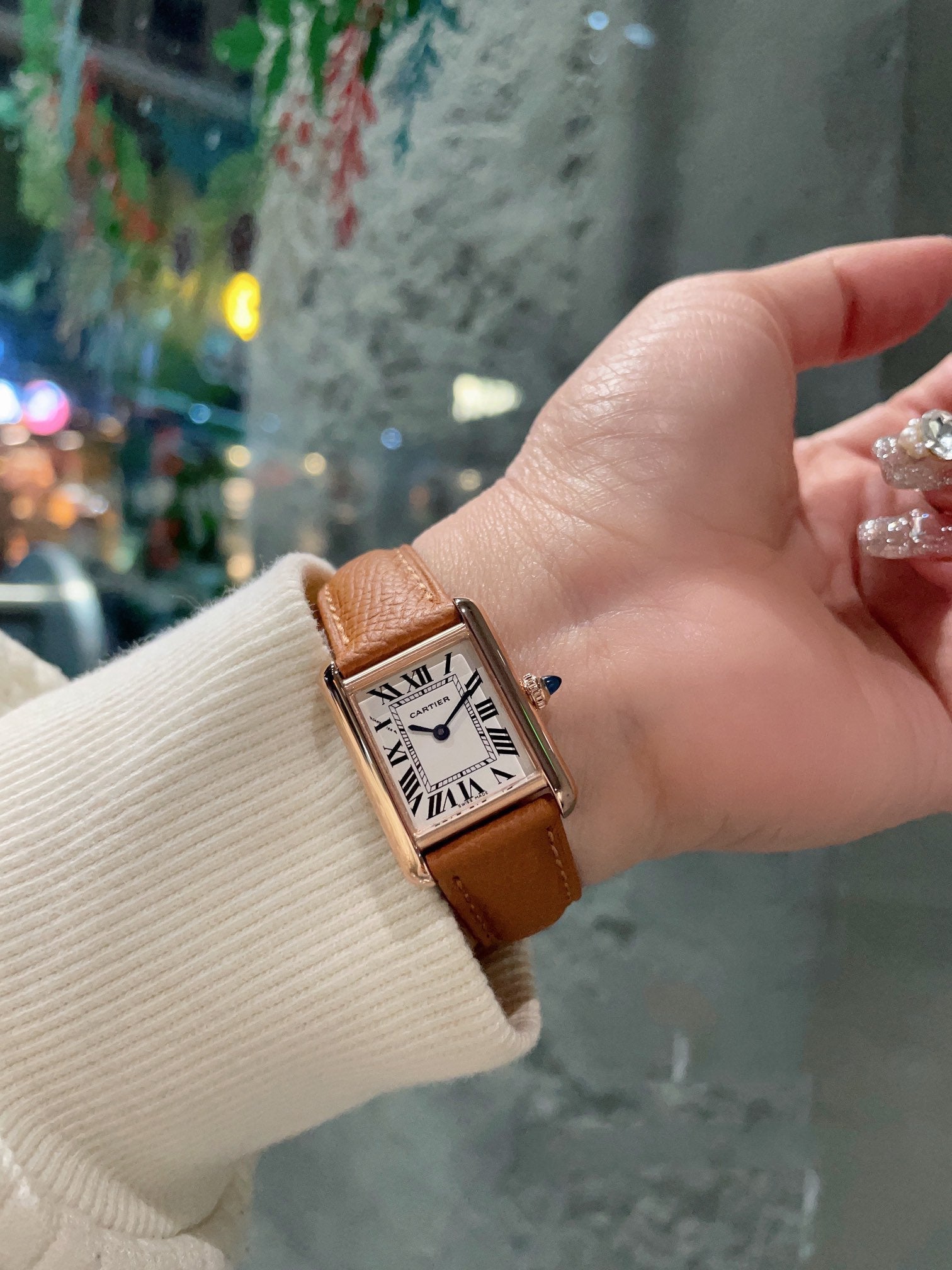 CARTIER TANK MUST PINK GOLD BROWN EPSOM LEATHER