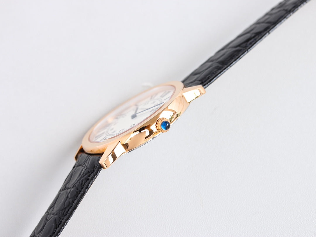 CARTIER RONDE SOLO PINK GOLD BLACK LEATHER