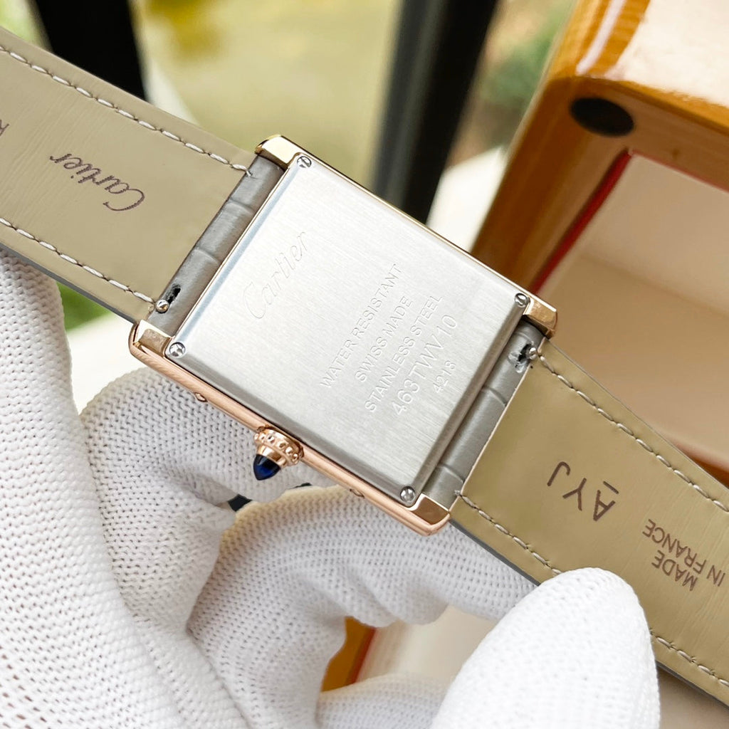 CARTIER TANK MUST SILVER CASE DIAMOND BEZEL LEATHER