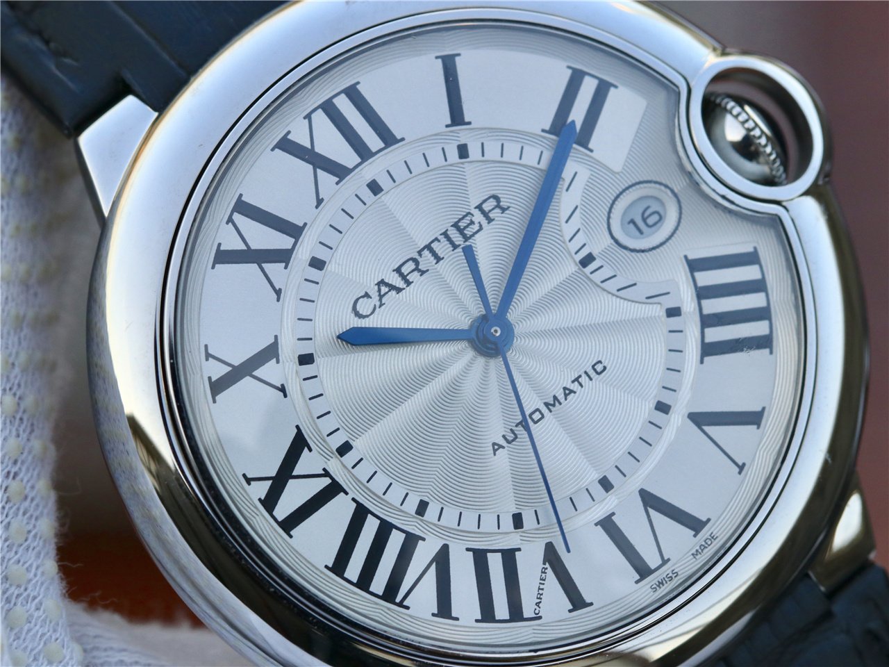 CARTIER BALLON BLEU DATE 42 SILVER DIAL BLACK BRACELET