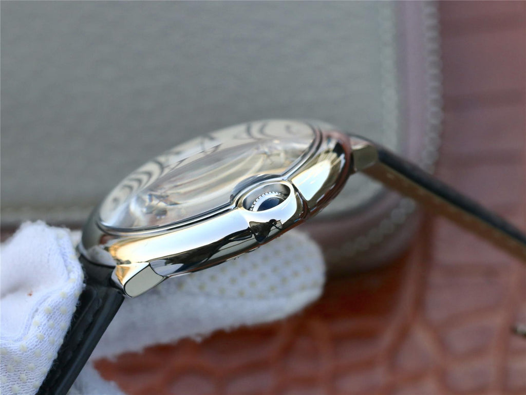 CARTIER BALLON BLEU DATE 42 SILVER DIAL BLACK BRACELET